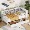 Wooden Twin Size DayBed with 2 Drawers, DayBed with Storage Shelf and USB Charging Ports,White