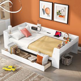 Twin Size Daybed with Shelves, Drawers and Built-In Charging Station