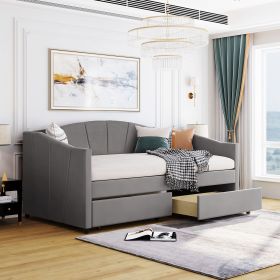 Upholstered daybed Twin Size with Two Drawers and Wood Slat ,Gray