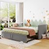 Twin Size Upholstered daybed with Pop Up Trundle, Gray