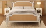 Traditional Style Rattan King Size Bed Frame,No Box Spring Needed,Antique White
