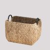 Rectangular Multi Purpose Water Hyacinth Woven Wicker Baskets with Handles - 16" x 12" x 13" - Natural Brown - For Towel, Toys