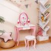 Kids Vanity Table and Stool Set with 360° Rotating Mirror and Whiteboard