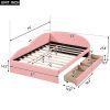 Full Size PU Upholstered Tufted Daybed with Two Drawers and Cloud Shaped Guardrail, Pink