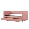 Twin Size Corduroy Daybed with Two Drawers and Wood Slat, Pink