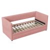 Twin Size Corduroy Daybed with Two Drawers and Wood Slat, Pink