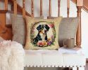 Appenzeller Sennenhund and Flowers Throw Pillow Machine Washable, Indoor Outdoor Decorative Pillow for Couch, Bed or Patio, 14Hx14W
