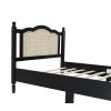 3 Pieces Bedroom Set with Full Size Wooden Bed Frame, 1 Vintage Nightstand and 1 Makeup Vanity Set with Stool,Black