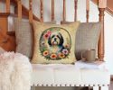 Havanese and Flowers Throw Pillow Machine Washable, Indoor Outdoor Decorative Pillow for Couch, Bed or Patio, 14Hx14W