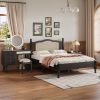 3 Pieces Bedroom Set with Full Size Wooden Bed Frame, 1 Vintage Nightstand and 1 Makeup Vanity Set with Stool,Black