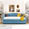 Upholstered daybed Twin Size with Two Drawers and Wood Slat ,Blue