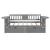 Twin size Daybed with Two Drawers, Wood Slat Support, Gray
