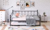 Full Size Metal Daybed with Twin Size Adjustable Trundle, Portable Folding Trundle, Black(OLD SKU:MF293730AAB)