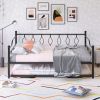 Full Size Metal Daybed with Twin Size Adjustable Trundle, Portable Folding Trundle, Black(OLD SKU:MF293730AAB)
