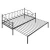 Twin Size Metal Daybed with Trundle, Daybed with Slat No Box required Black