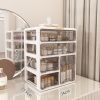 Storage box, makeup storage, plastic storage box (with 5 doors), countertop organizing storage container, white