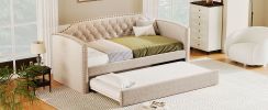 Twin Size Upholstered Daybed with Trundle for Guest Room, Small Bedroom, Study Room, Beige