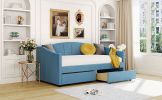 Upholstered daybed Twin Size with Two Drawers and Wood Slat ,Blue