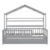 Wooden Twin Size House Bed with Trundle,Kids Bed with Shelf, Gray