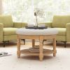 29 Inch Large Round Ottoman Coffee Table 2-Tier Upholstered Tufted Footrest Ottoman with Flip-up Top