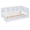 Wooden Twin Size DayBed with 2 Drawers, DayBed with Storage Shelf and USB Charging Ports,White