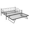 Full Size Metal Daybed with Twin Size Adjustable Trundle, Portable Folding Trundle