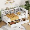 Wooden Twin Size DayBed with 2 Drawers, DayBed with Storage Shelf and USB Charging Ports,White