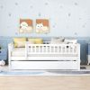 Full Size Wood Daybed with Trundle and Fence Guardrails, White