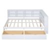 Wooden Full Size DayBed with 2 Drawers, DayBed with Storage Shelf and USB Charging Ports,White