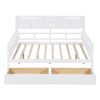 Full size Daybed, Wood Slat Support, with Bedside Shelf and Two Drawers, White