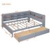 Wooden Full Size DayBed with 2 Drawers, DayBed with Storage Shelf and USB Charging Ports,Grey