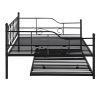 Full Size Metal Daybed with Twin Size Adjustable Trundle, Portable Folding Trundle