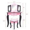 Kids' Wooden Vanity Table and Stool Set with 3 Mirrors; Princess Makeup Dressing Table; Children's Furniture