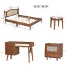 3 Pieces Bedroom Set with Queen Size Wooden Bed Frame, 1 Vintage Nightstand and 1 Makeup Vanity Set with Stool,Walnut (Expected Arrival Time: 08.23)