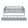 Full Size Wood Daybed with Trundle and Fence Guardrails, Gray