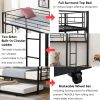 Over Twin Bunk Bed Frame with Trundle,Metal Bunkbed with Sturdy Guard Rail and 2 sideLadders for Kids/Adults,Can be Divided Into Two Beds