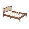 3 Pieces Bedroom Set with Queen Size Wooden Bed Frame, 1 Vintage Nightstand and 1 Makeup Vanity Set with Stool,Walnut (Expected Arrival Time: 08.23)