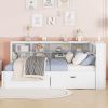 Wooden Full Size DayBed with 2 Drawers, DayBed with Storage Shelf and USB Charging Ports,White