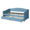 Upholstered daybed Twin Size with Two Drawers and Wood Slat ,Blue