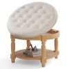 29 Inch Large Round Ottoman Coffee Table 2-Tier Upholstered Tufted Footrest Ottoman with Flip-up Top