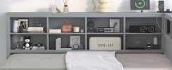 Wooden Full Size DayBed with Twin Size Trundle, DayBed with Storage Shelf and USB Charging Ports,Grey
