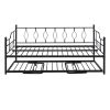 Full Size Metal Daybed with Twin Size Adjustable Trundle, Portable Folding Trundle