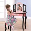 Kids' Wooden Vanity Table and Stool Set with 3 Mirrors; Princess Makeup Dressing Table; Children's Furniture