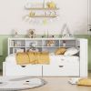 Wooden Twin Size DayBed with 2 Drawers, DayBed with Storage Shelf and USB Charging Ports,White