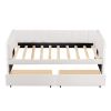 Twin Size Upholstered Daybed with Ergonomic Design Backrest and 2 Drawers, Beige