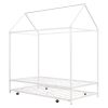 Twin Size Kids House Bed With Trundle, Metal House Bed White