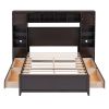Full Size Wooden Bed With All-in-One Cabinet and Shelf, Espresso