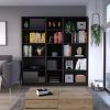 Black 3 Piece Living Room Set with 3 Bookcases