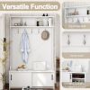 Hall Tree with Top Shelf and Storage Bench, Hallway Shoe Cabinet with Sliding Doors, Coat Rack with 5 Hanging Hooks for Entryways Hallways,White