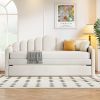Twin size Upholstered Daybed with Trundle ,Velvet Sofabed with USB Charging Ports,No Box-spring Needed,Beige